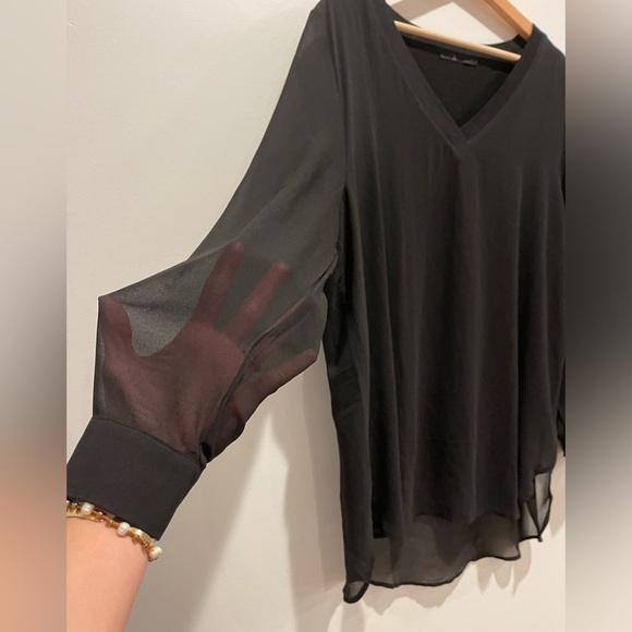 Ahlens Swedish V Neck Sheer Long Sleeve Gauzy Top Blouse size 10 / 12 Large EUC - Picture 3 of 10